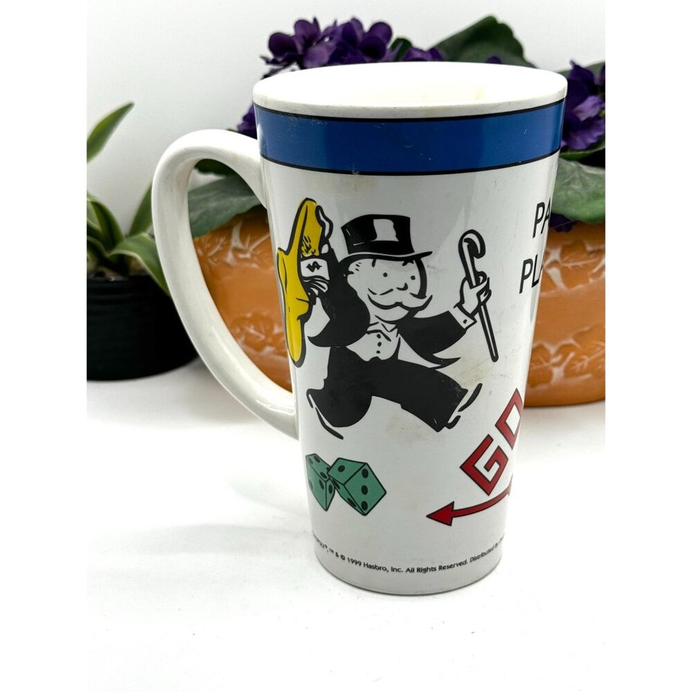 Vintage Mr. Monopoly Ceramic Mug Dice Design 1999 Hasbro Collectible 14 Oz